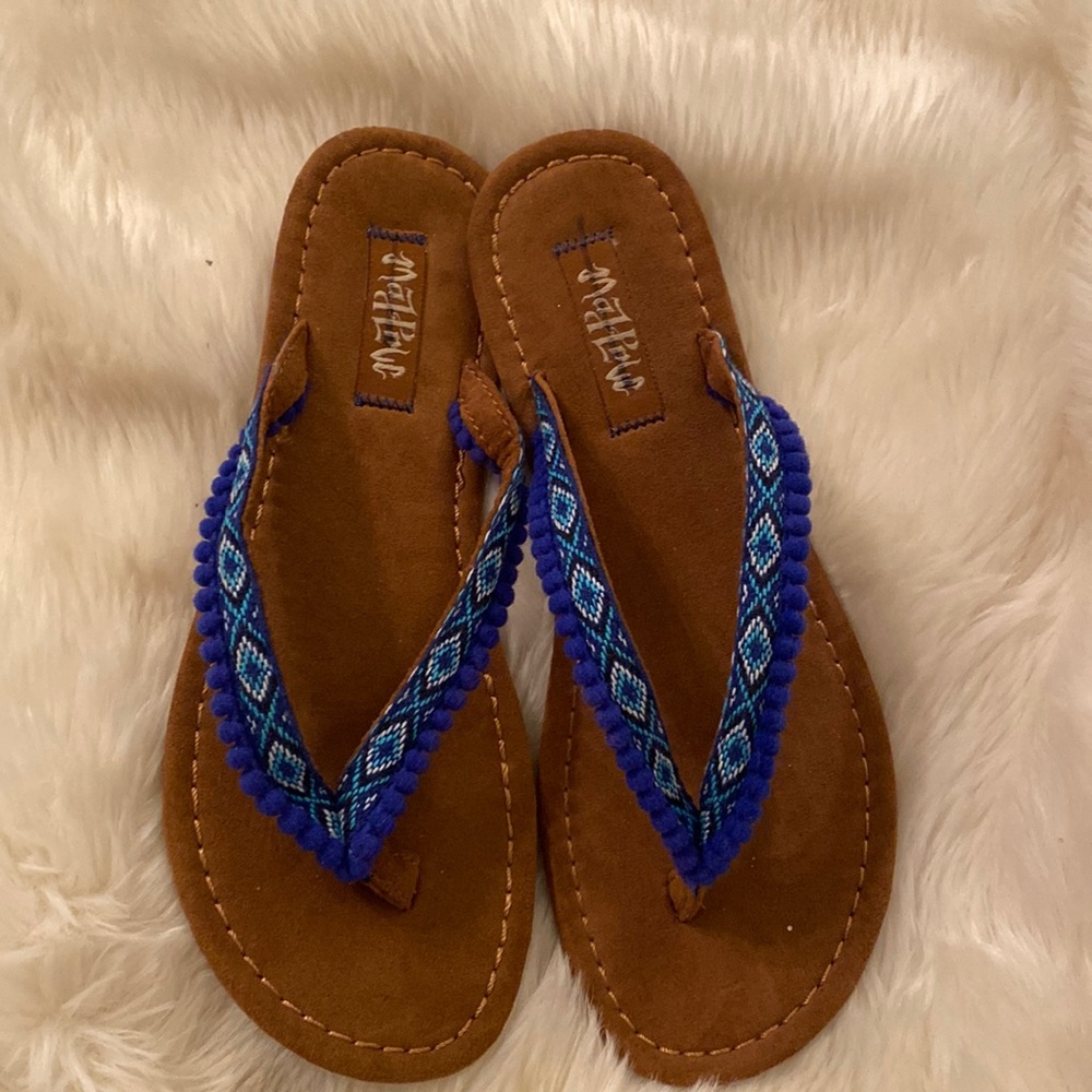 MadPole blue Aztec sandals